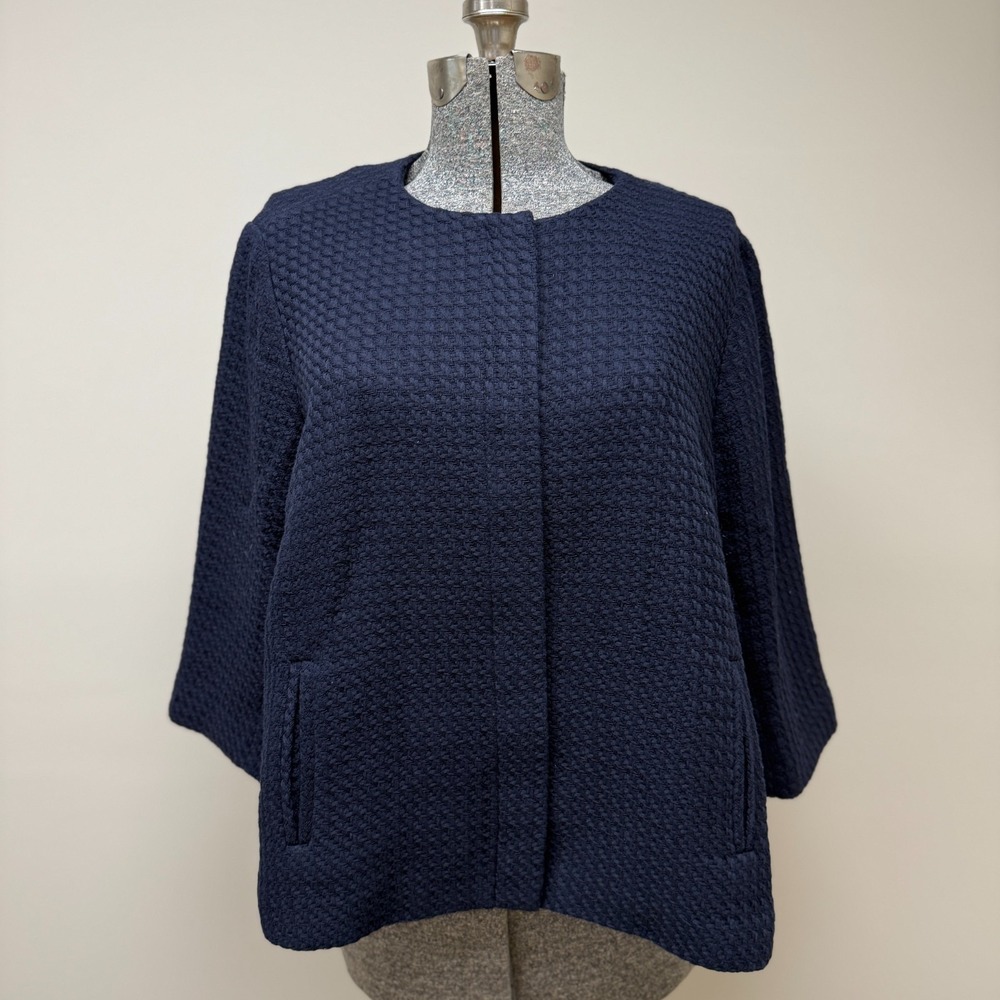 Talbots Blazer Jacket Texture 18WP Navy Blue Inverted Pleat Zip Career Event